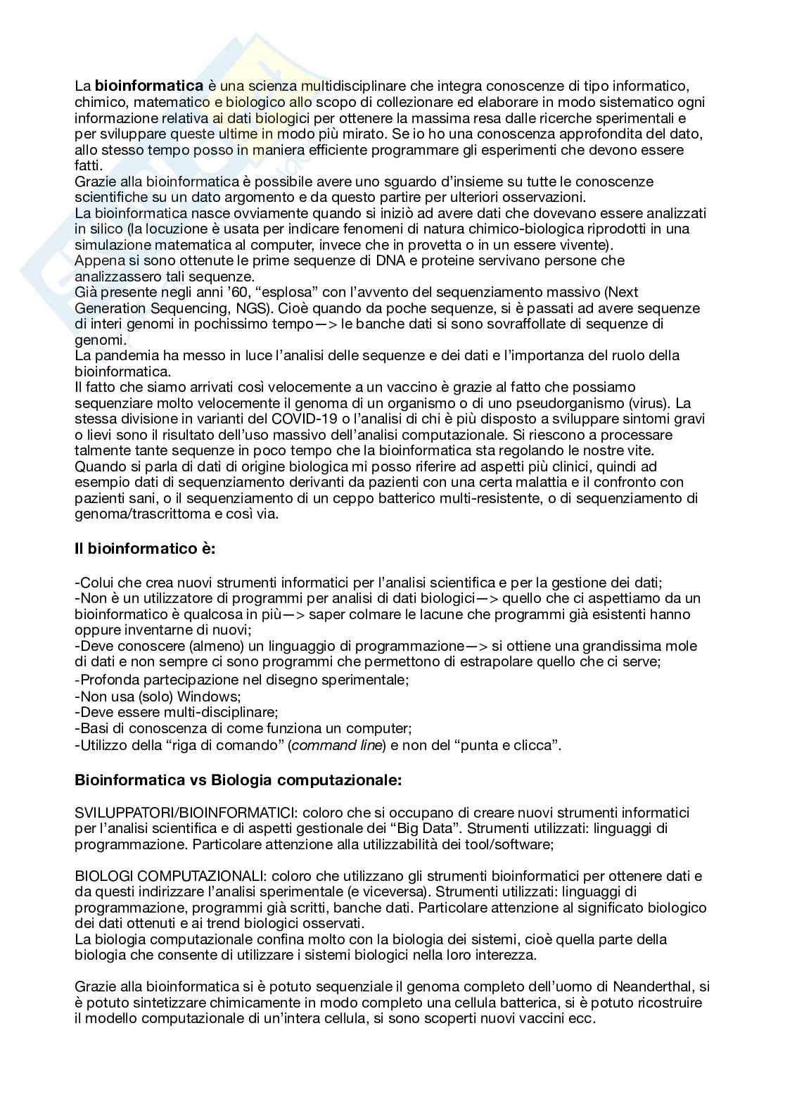 Appunti di Bioinformatica con laboratorio, parte 1 Pag. 1
