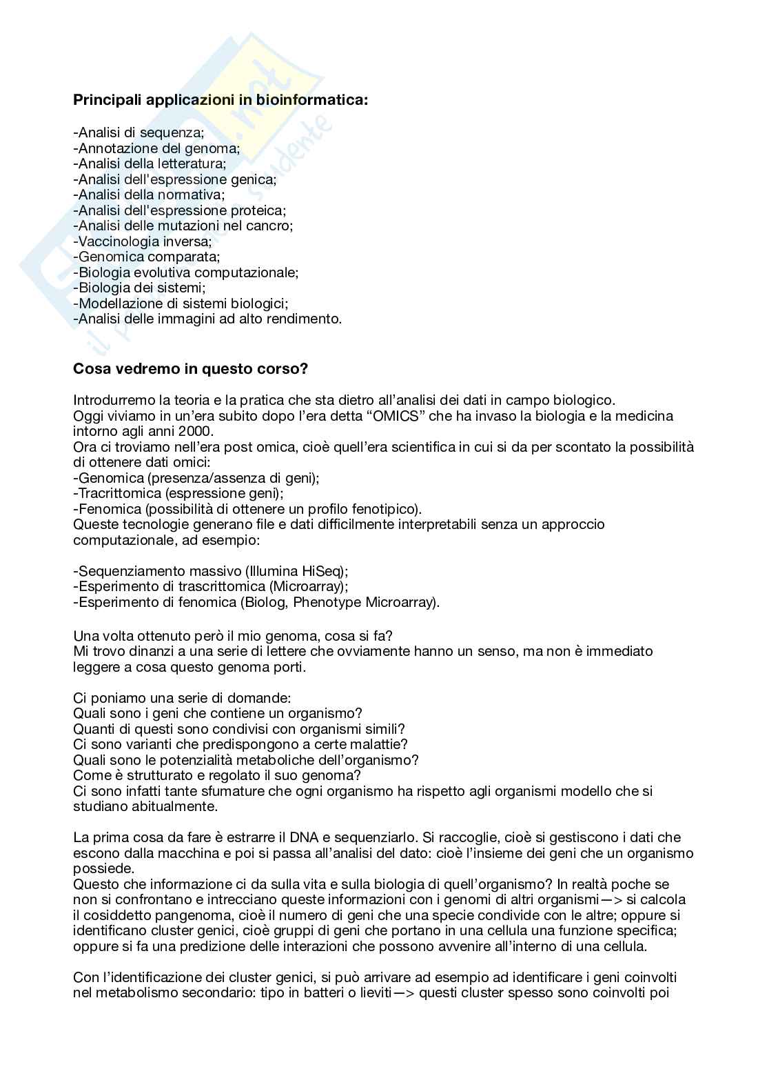Appunti di Bioinformatica con laboratorio, parte 1 Pag. 2