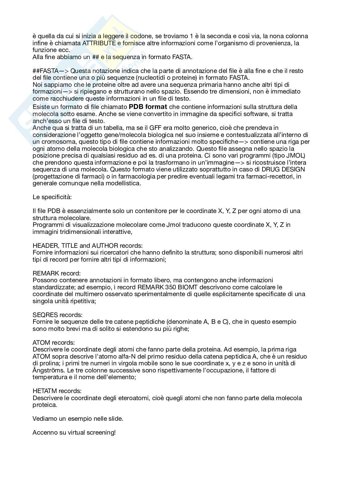 Appunti di Bioinformatica con laboratorio, parte 1 Pag. 6