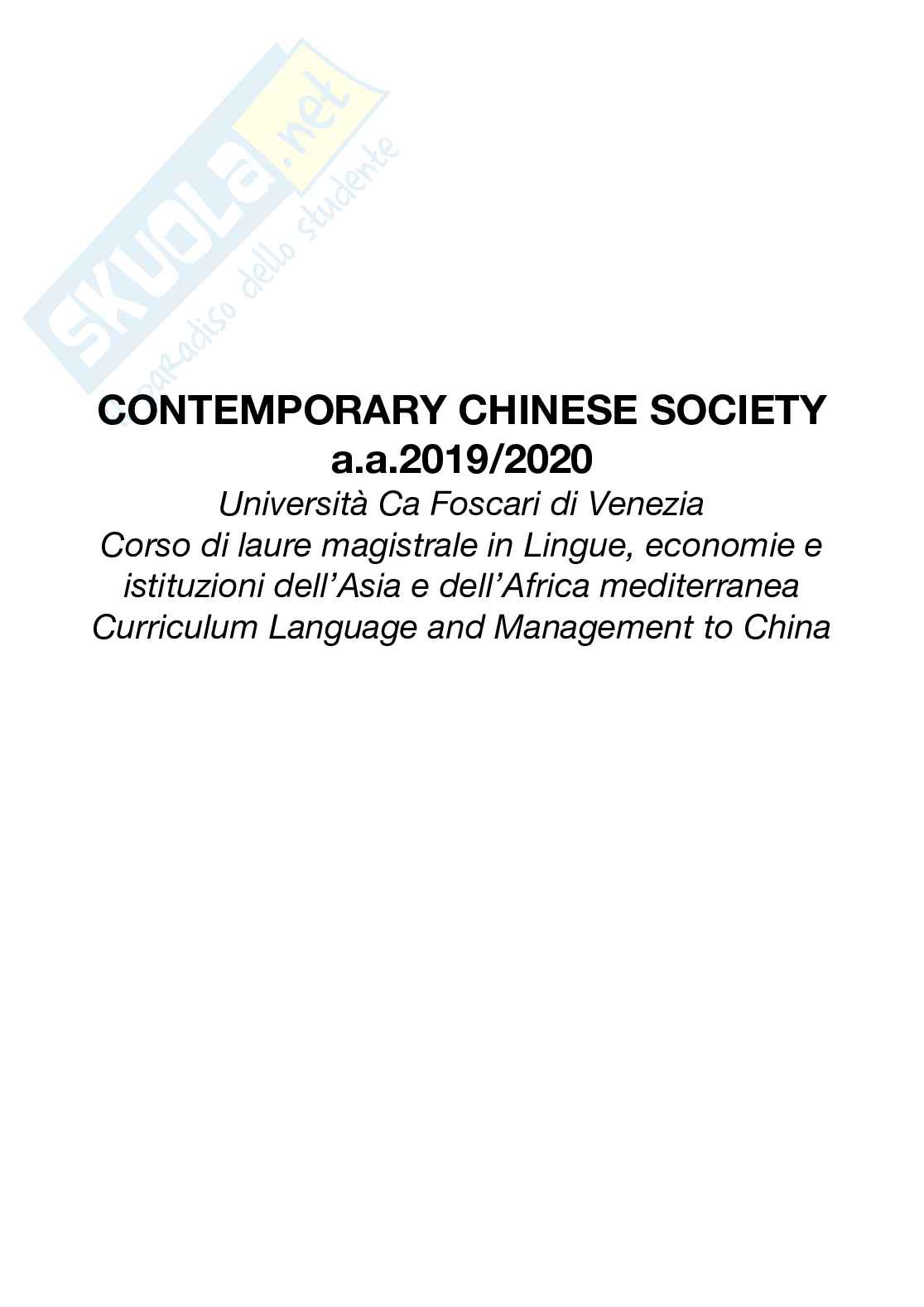 Contemporary Chinese Society - appunti Pag. 1