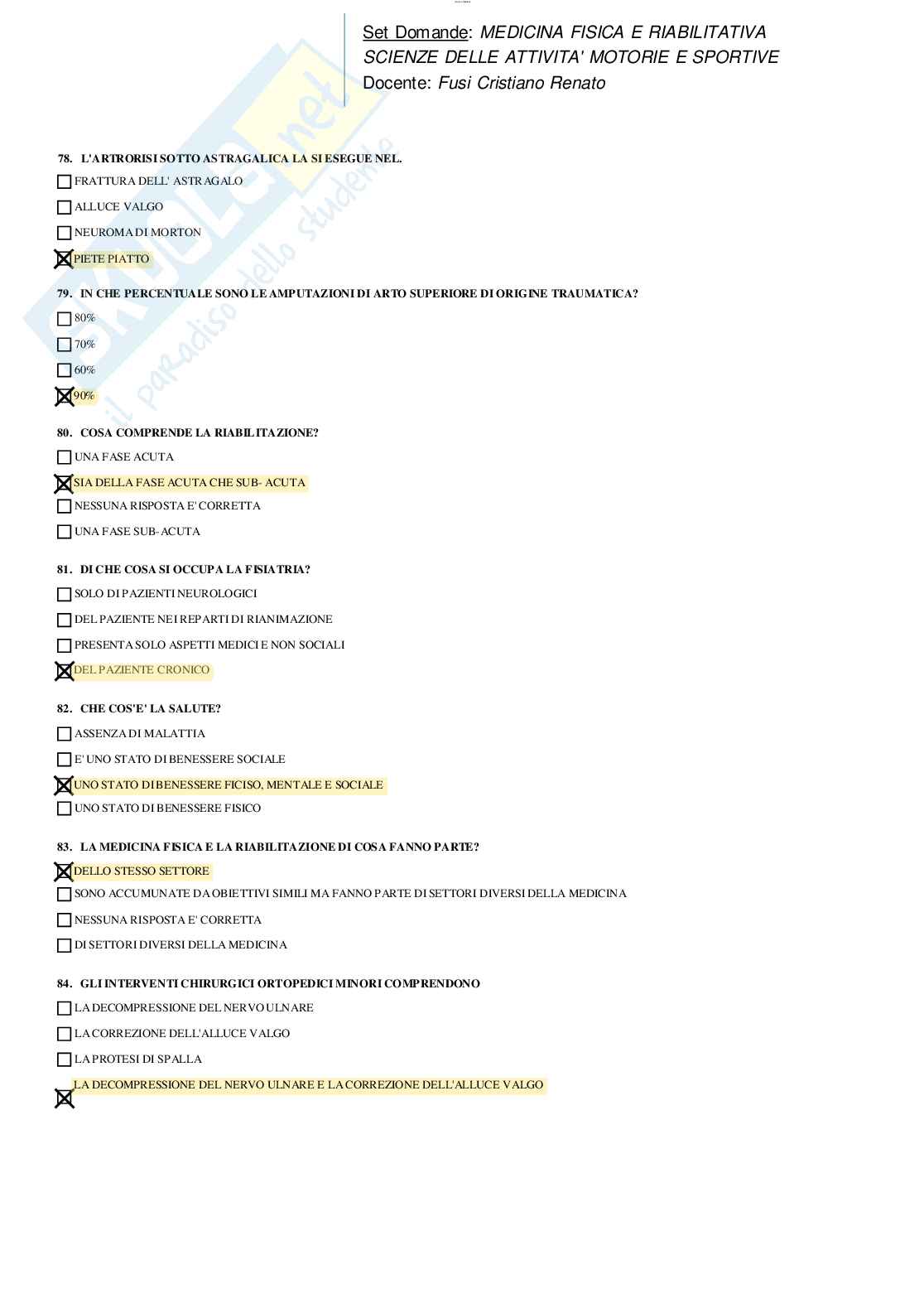 Risposte chiuse di Medicina fisica e riabilitativa aggiornate al 2023 Pag. 16