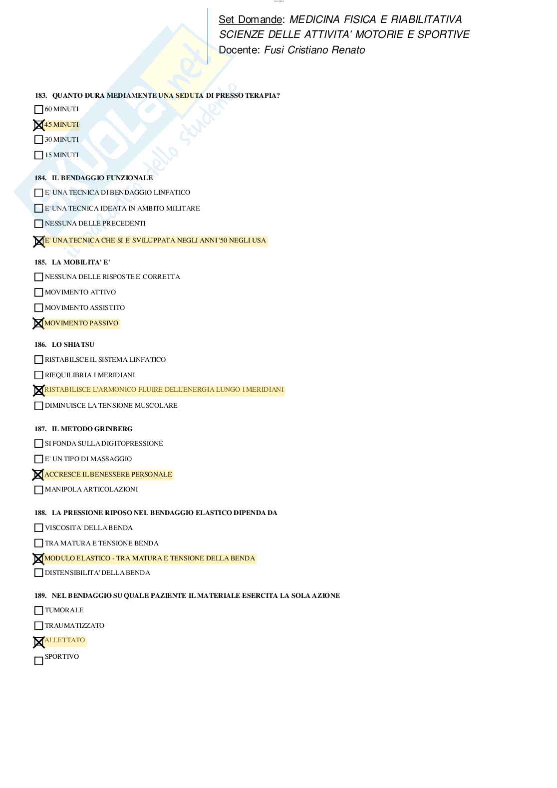 Risposte chiuse di Medicina fisica e riabilitativa aggiornate al 2023 Pag. 31