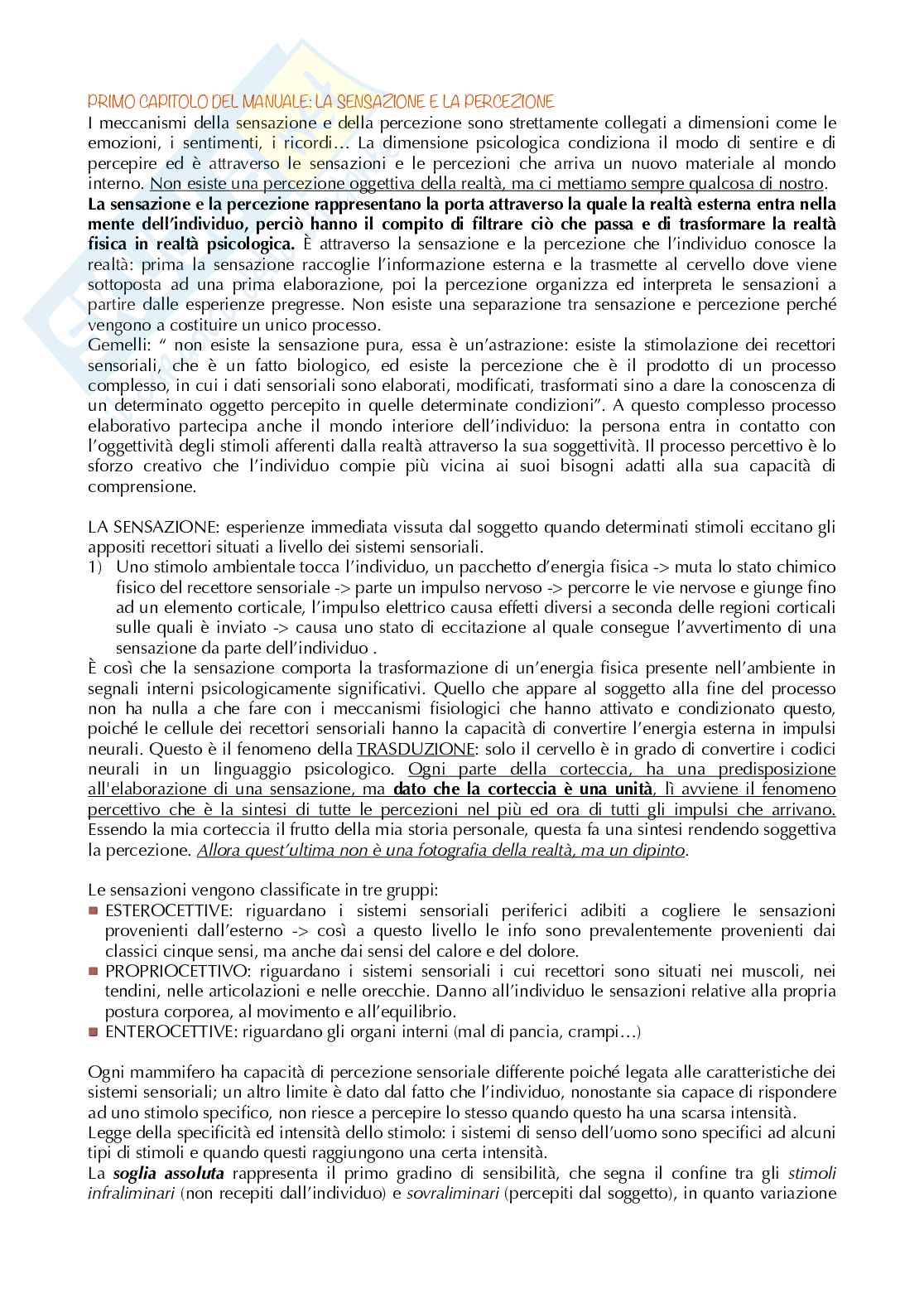 Riassunto esame Psicologia generale, Prof. Gambini Paolo, libro consigliato  Introduzione alla psicologia. Vol. II: I processi cognitivi , Gambini Pag. 2