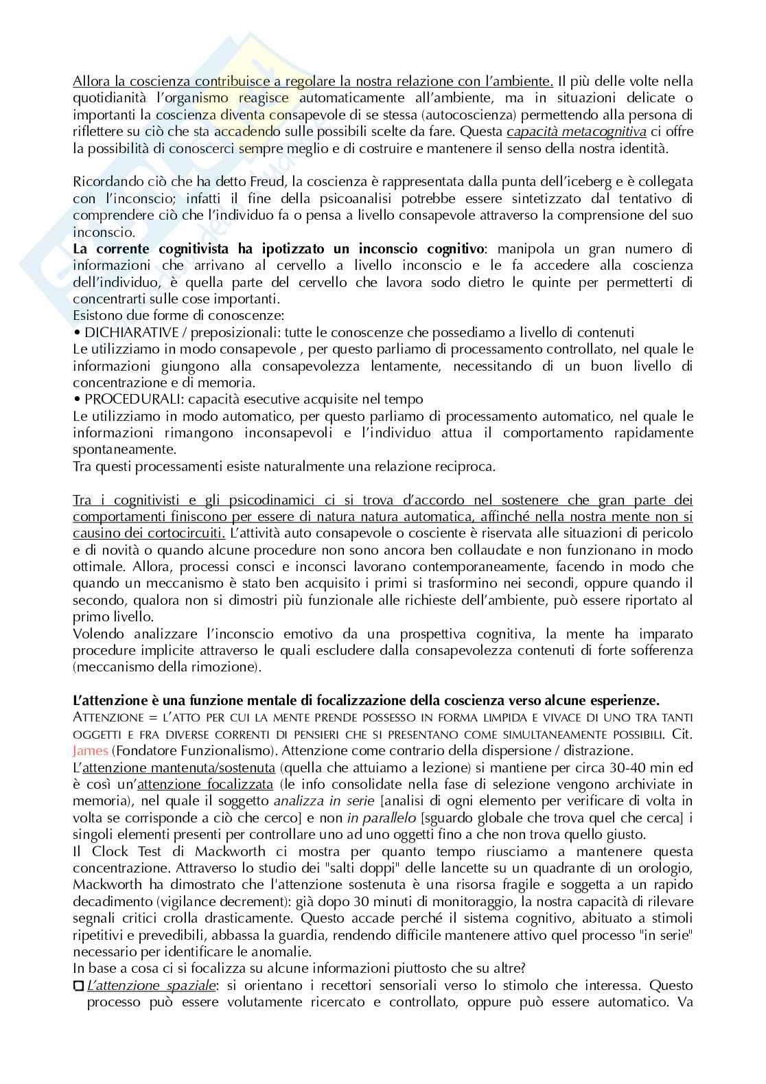 Riassunto esame Psicologia generale, Prof. Gambini Paolo, libro consigliato  Introduzione alla psicologia. Vol. II: I processi cognitivi , Gambini Pag. 6