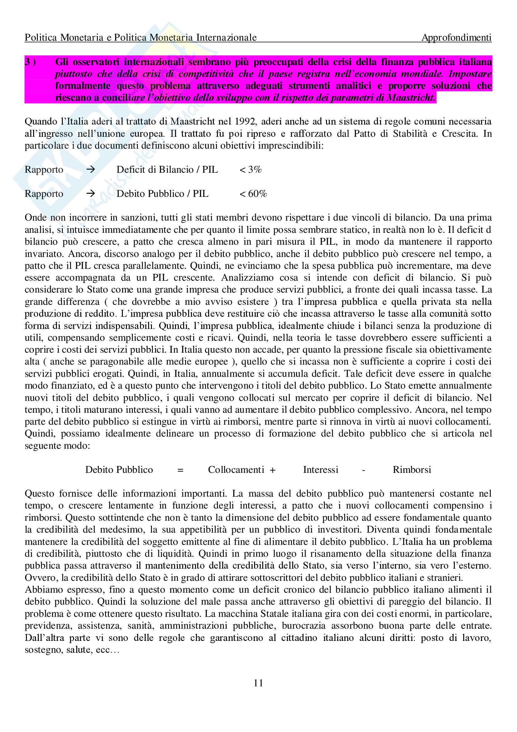 Politica Monetaria & Politica Monetaria Internazionale - Esercitazioni Pag. 11