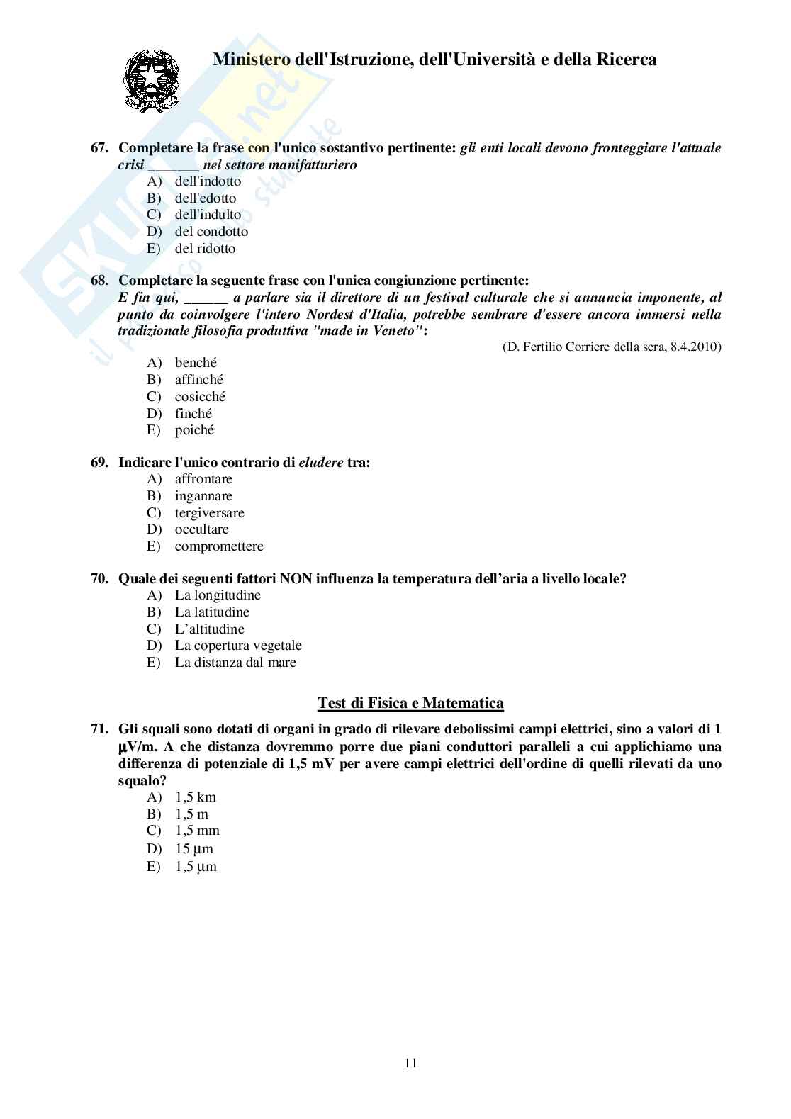 2010 Veterinaria: test di ammissione Pag. 11