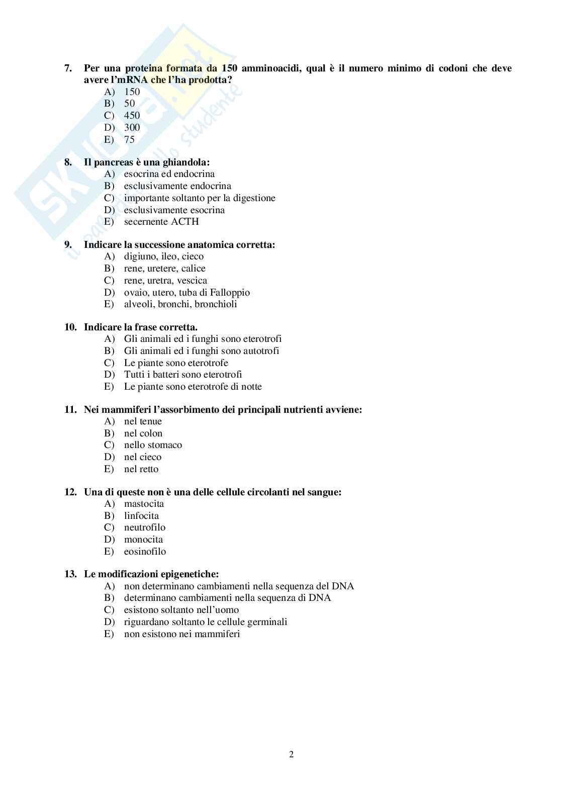 2010 Veterinaria: test di ammissione Pag. 2