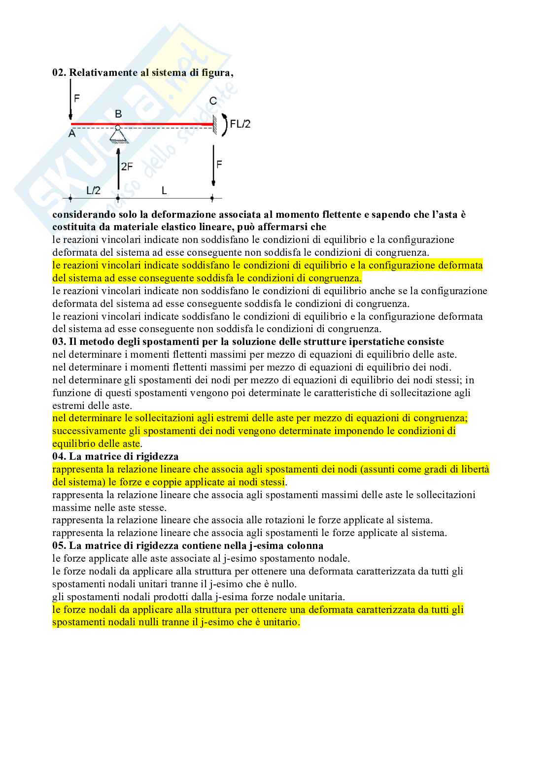 Paniere meccanica delle strutture - risposte multiple Pag. 71
