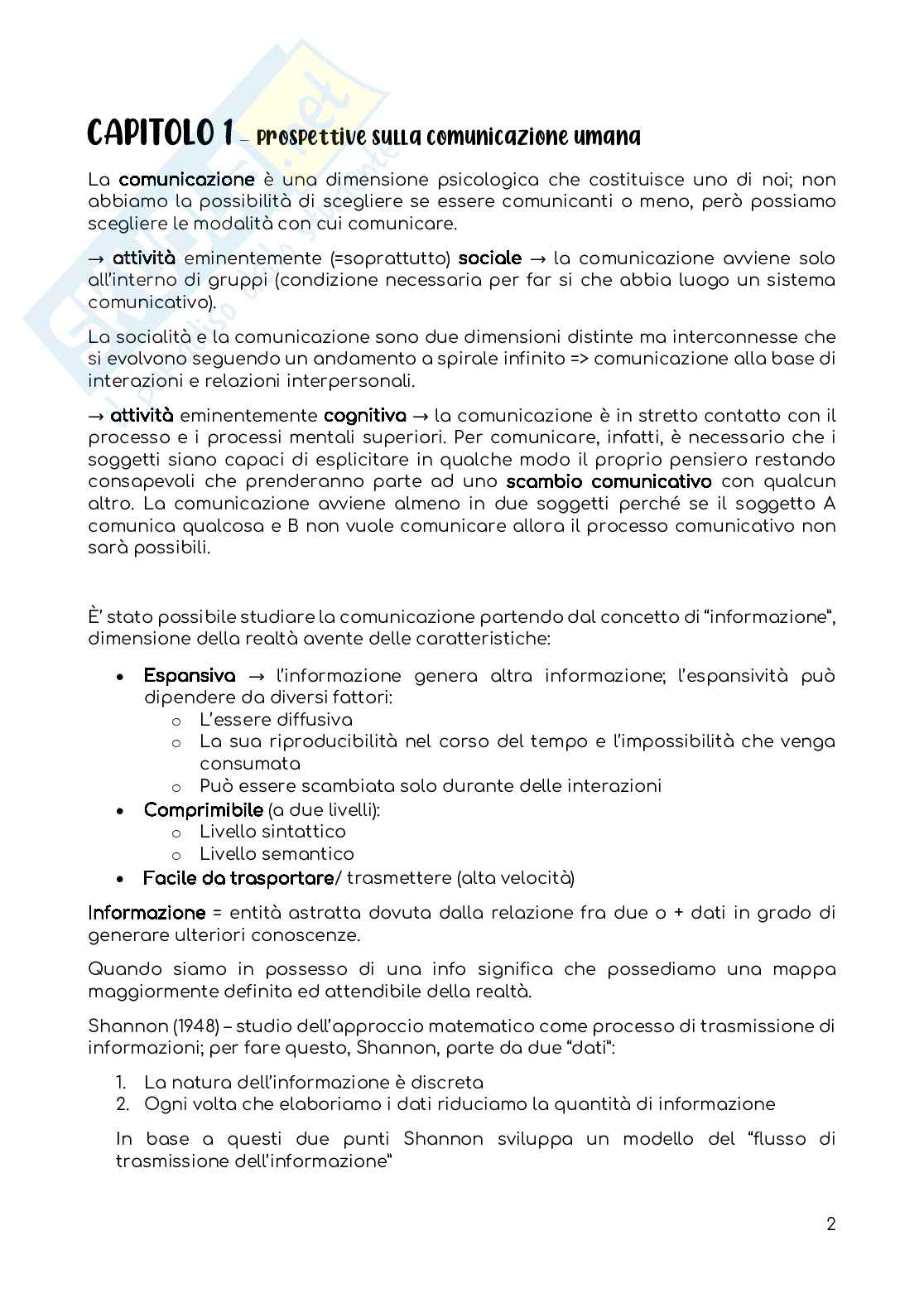 Riassunto esame Psicologia della comunicazione, Prof. Gilardi Silvia, libro consigliato Fondamenti di psicologia della comunicazione , Anolli Pag. 2