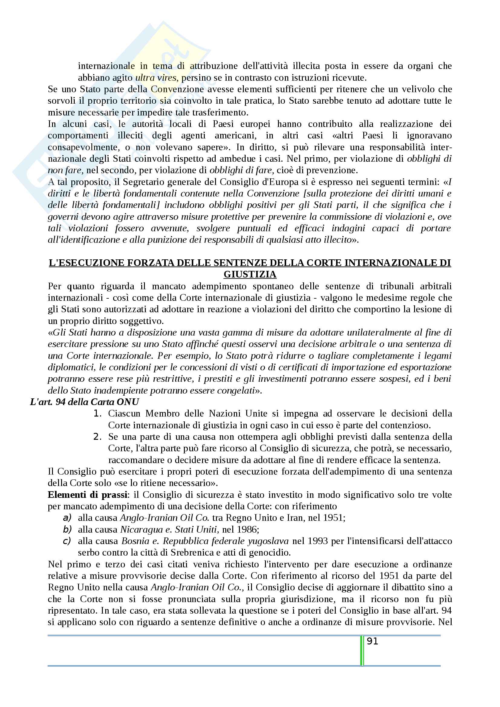 Riassunto esame Diritto Internazionale, prof. Tanzi, libro consigliato Introduzione al Diritto Internazionale Contemporaneo, Tanzi Pag. 91