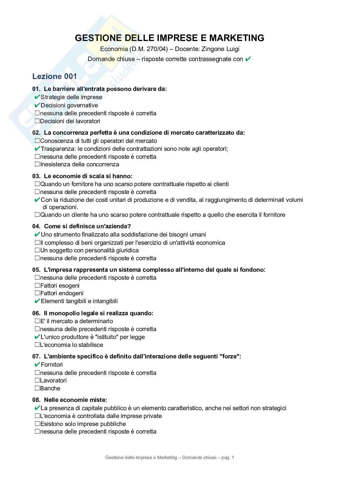 Paniere completo Gestione delle imprese e marketing, 2026  Pag. 1