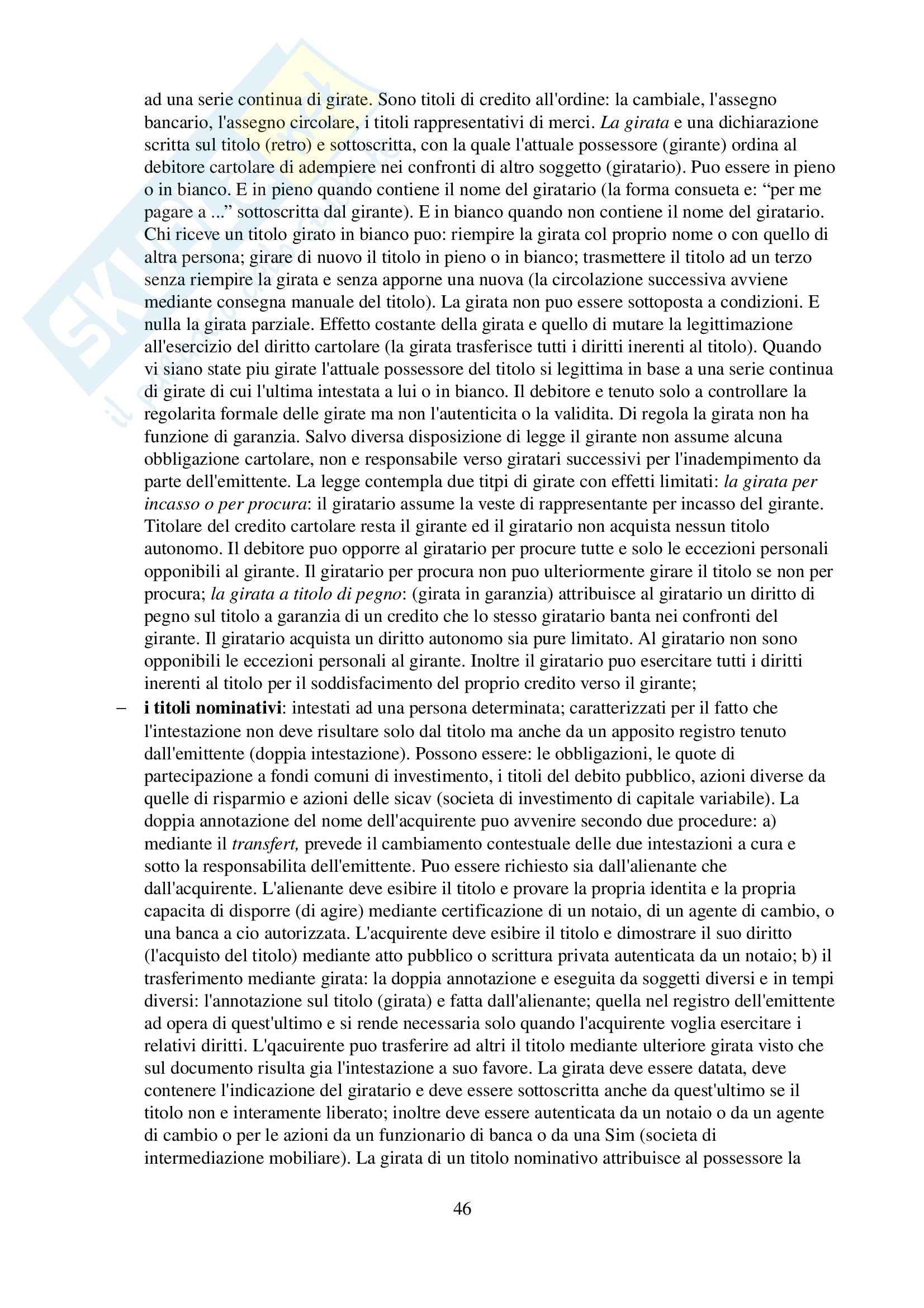 Riassunto esame Diritto Commerciale, prof. Cabras, libro consigliato Manuale di Diritto Commerciale, Campobasso Pag. 46