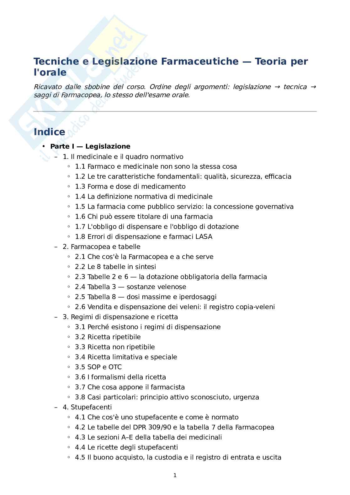 Tecnologia e legislazione farmaceutica con laboratorio di preparazioni galeniche Pag. 1