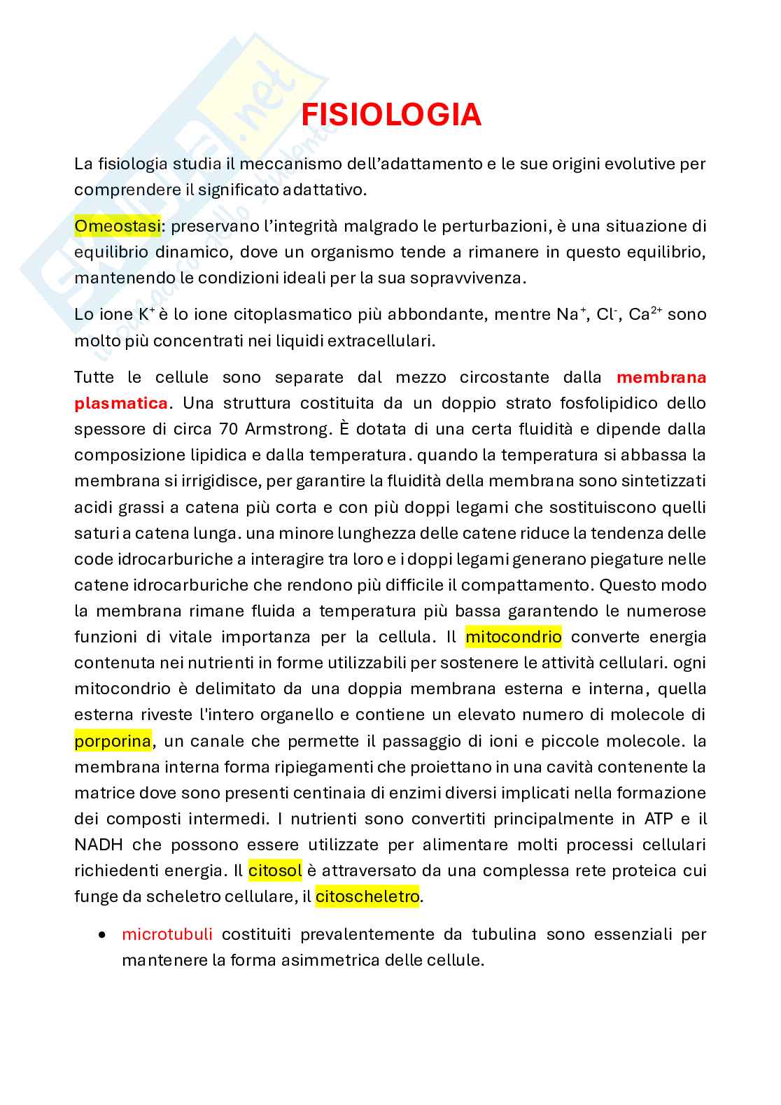 Appunti di Fisiologia animale con laboratorio Pag. 1