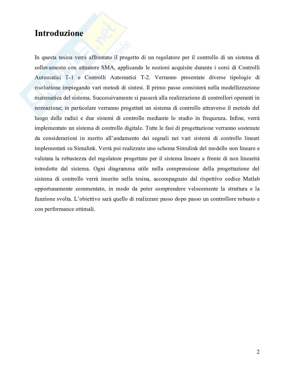 Tesina su Sistema di sollevamento con attuatore SMA Pag. 2