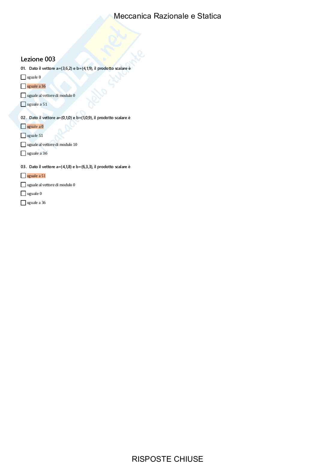 Meccanica razionale e statica - Paniere compilato Pag. 2