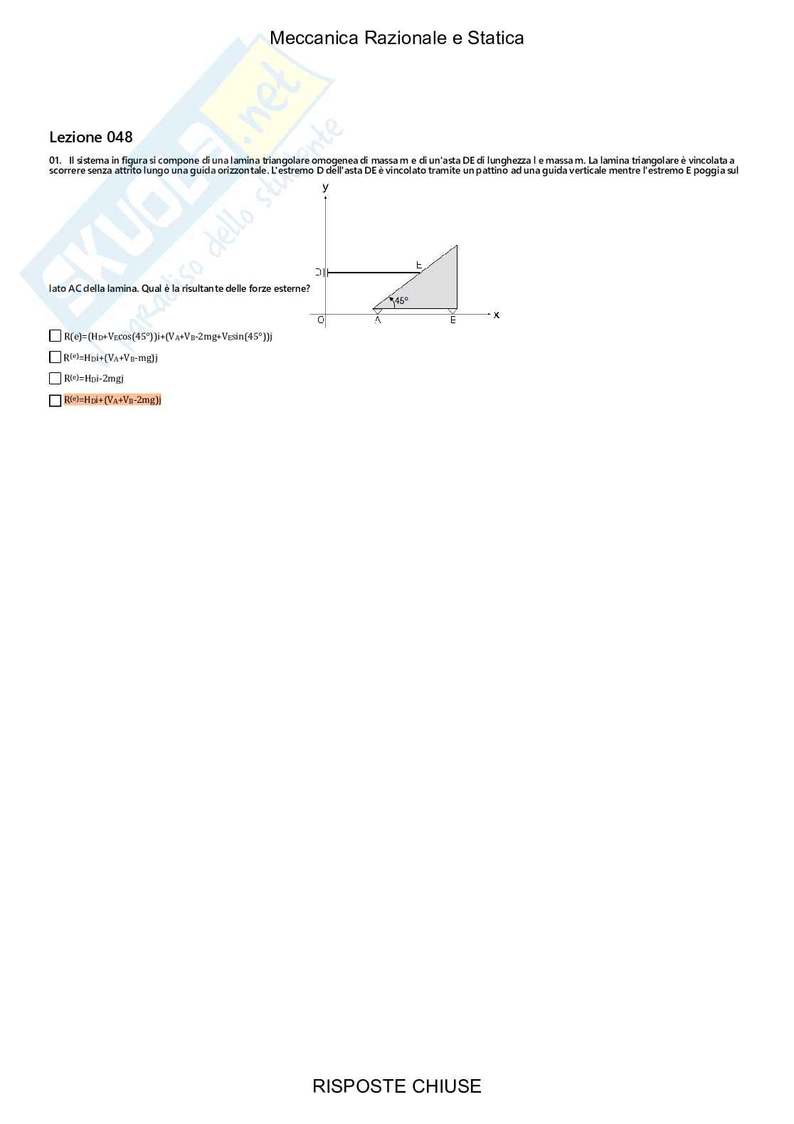 Meccanica razionale e statica - Paniere compilato Pag. 71