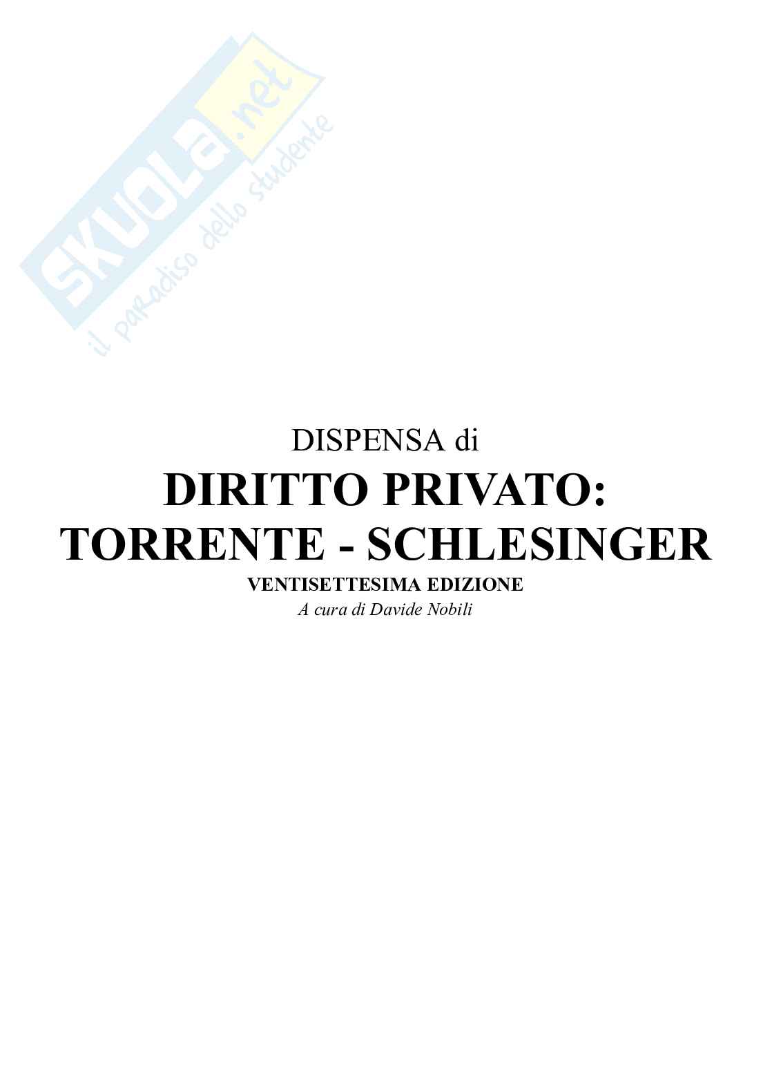 Riassunto esame Diritto Privato, Prof. Scotti Anna, libro consigliato Manuale Diritto Privato, 27 edizione, Torrente, Schlesinger, Anelli   Pag. 1