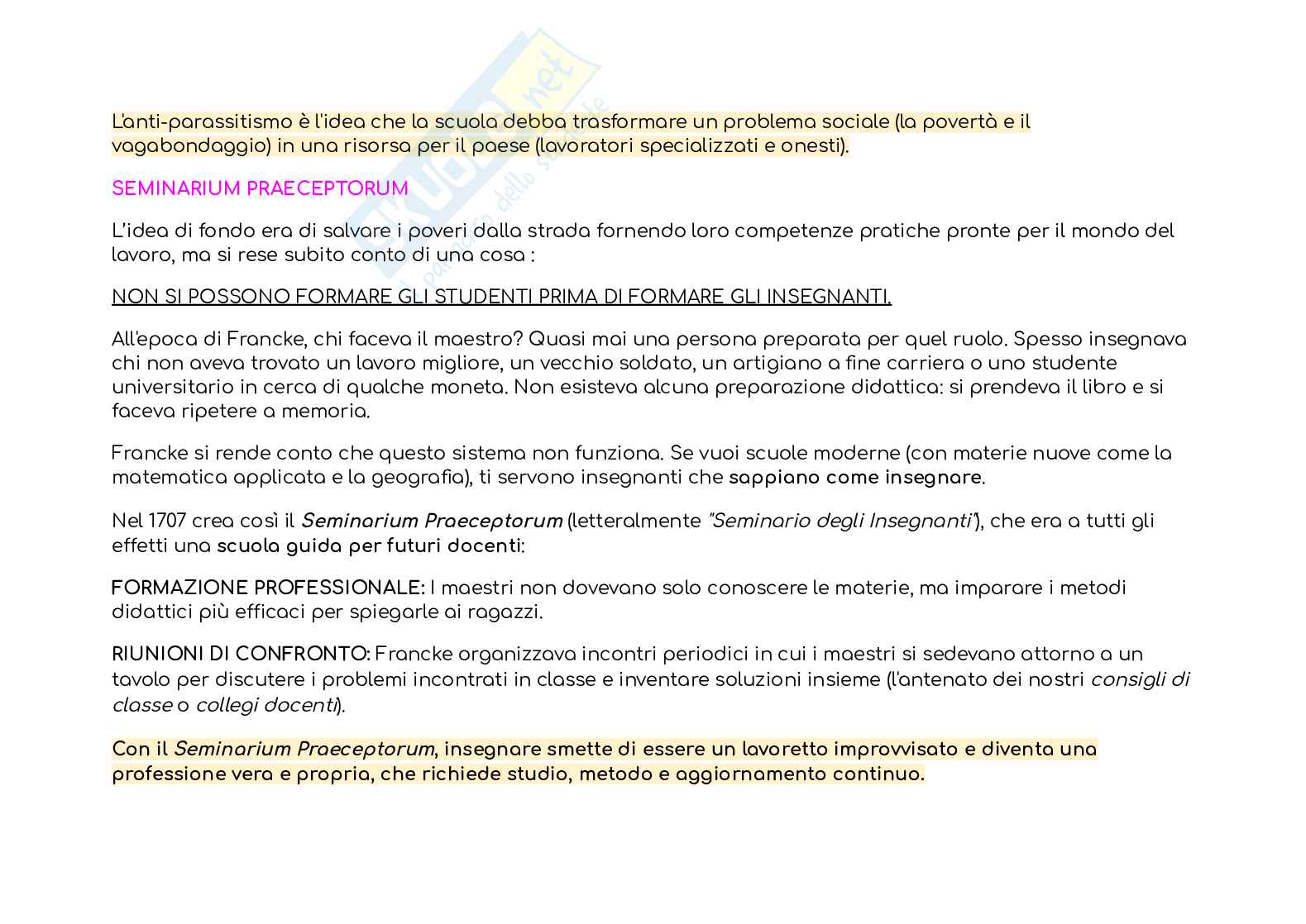 Riassunto esame Storia della pedagogia, Prof. Pizzigoni Francesca Davida, libro consigliato Vita scolastica e pratiche pedagogiche nell'Europa moderna, Morandini Pag. 21
