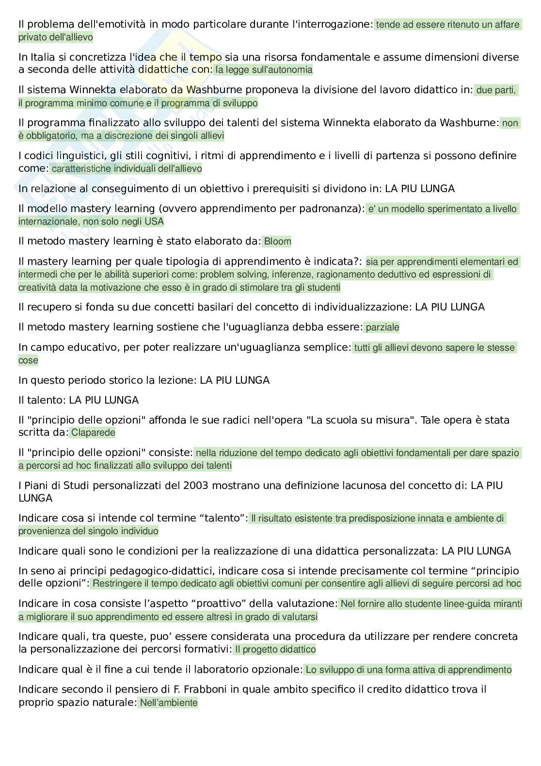 Risposte alle domande di Progettazione e valutazione Pag. 6