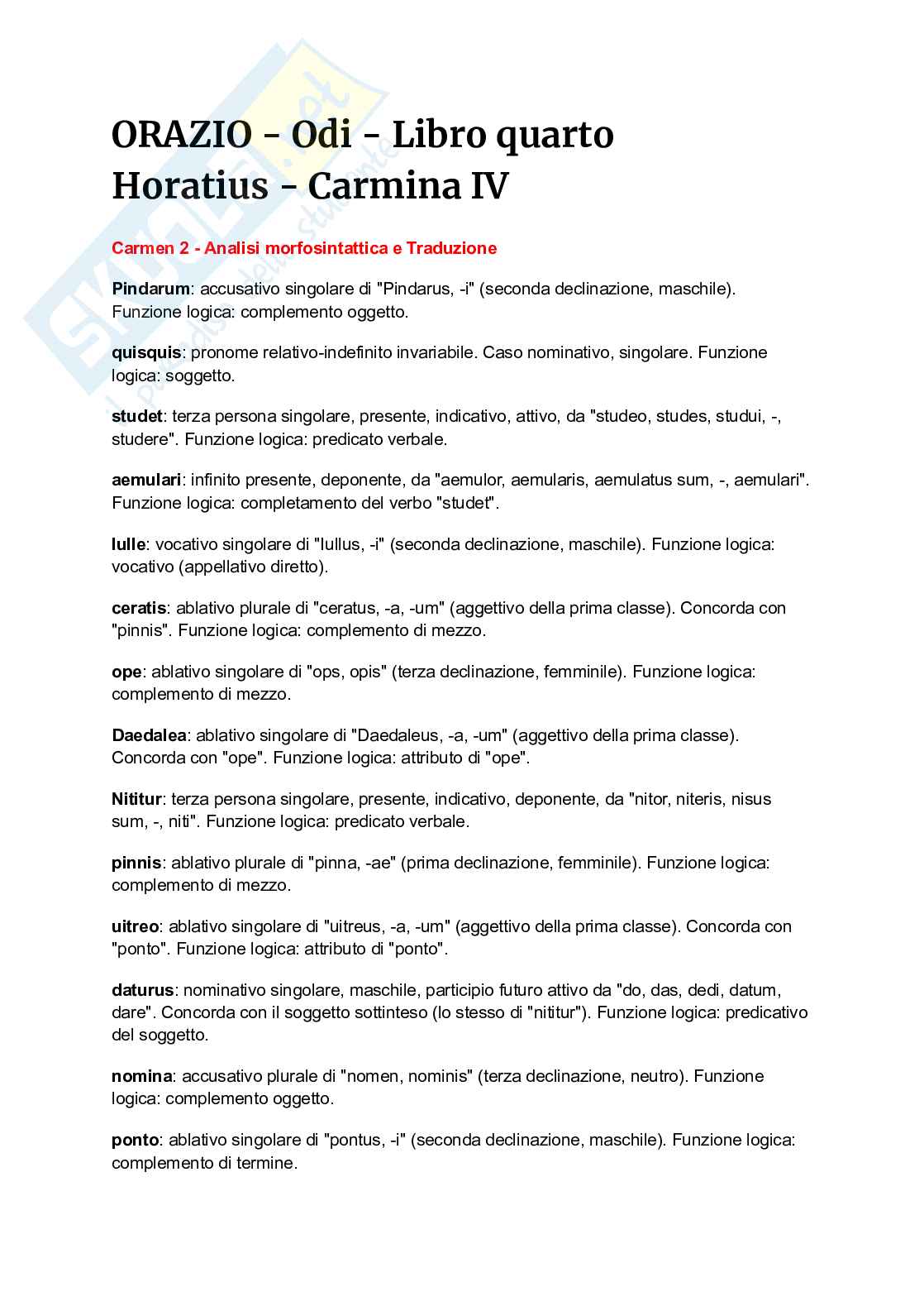 Orazio, Odi (Carmina), libro IV, 2: traduzione, analisi morfosintattica, metrica Pag. 1
