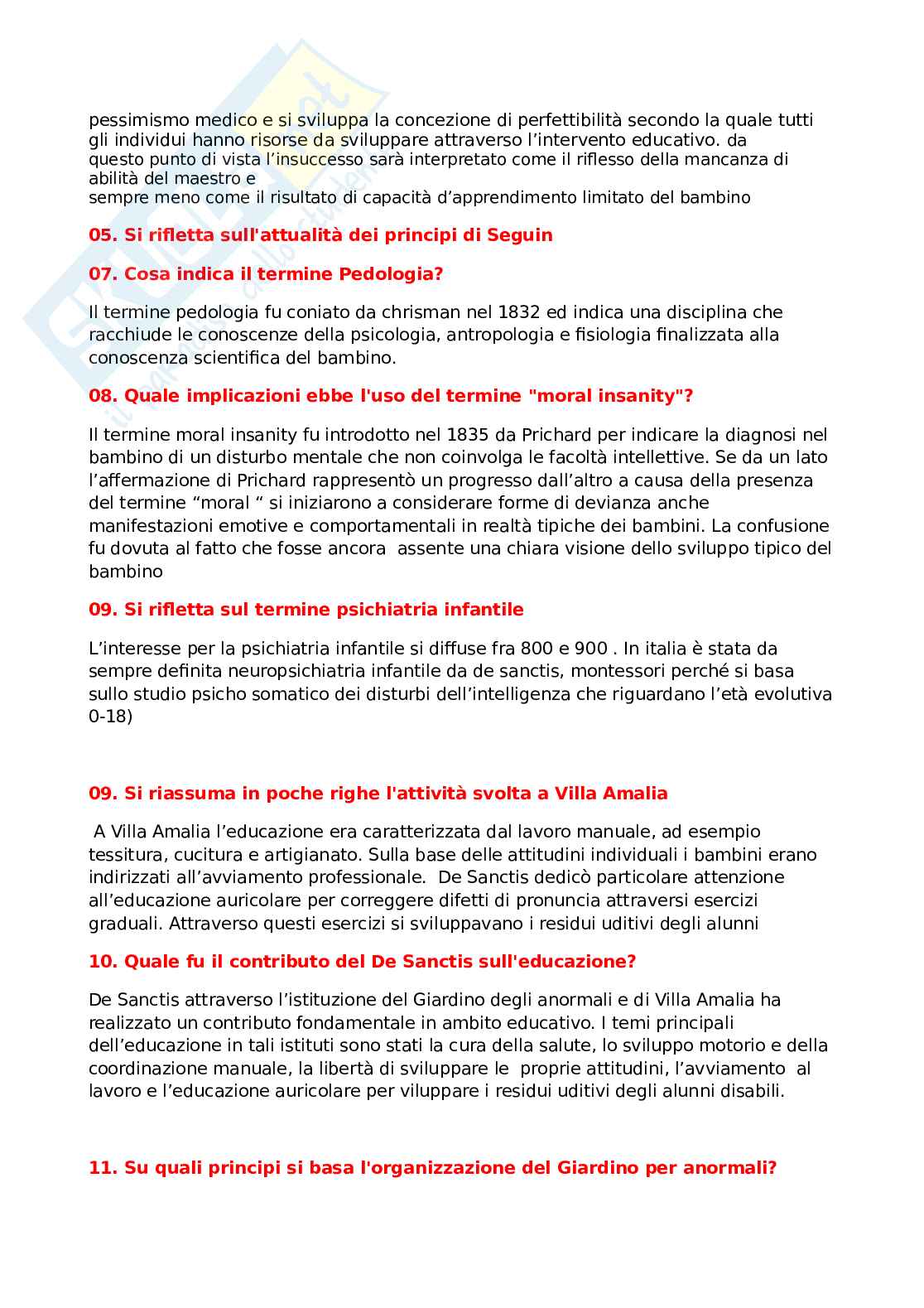 Risposte domande aperte di Storia della pedagogia speciale Pag. 11