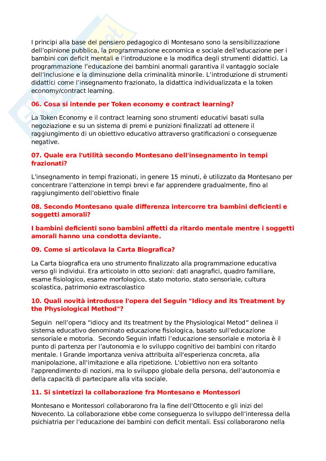 Risposte domande aperte di Storia della pedagogia speciale Pag. 16