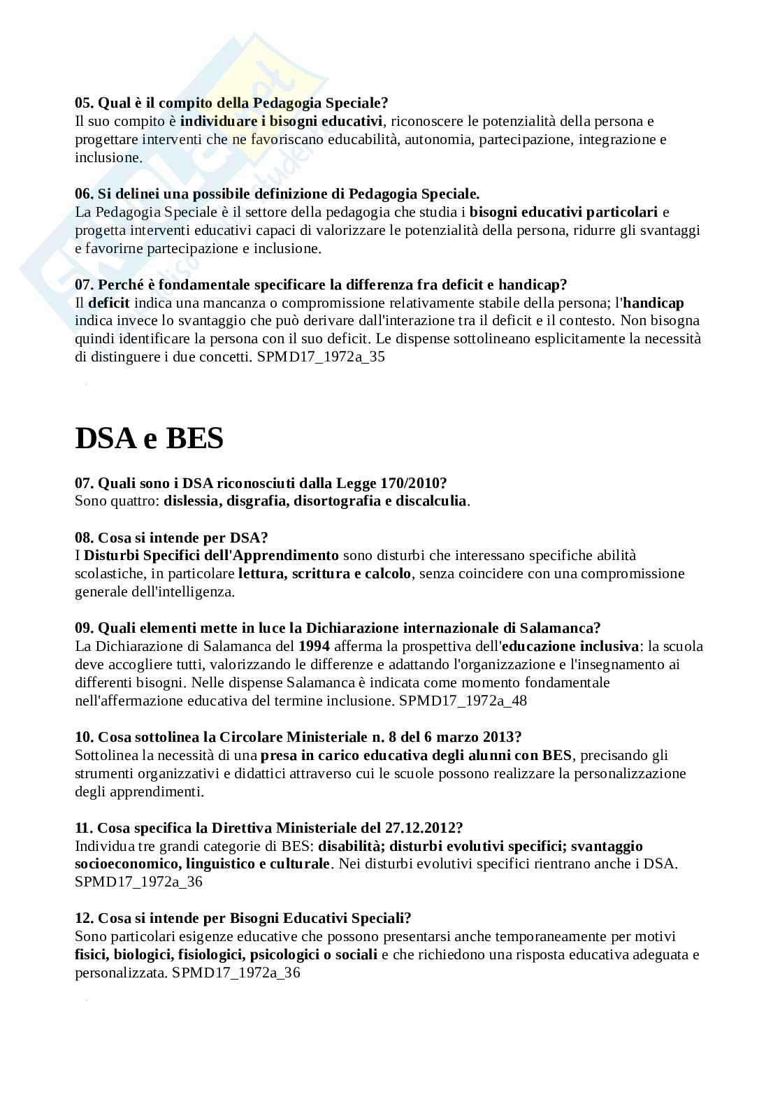 Risposte domande aperte di Storia della pedagogia speciale Pag. 21