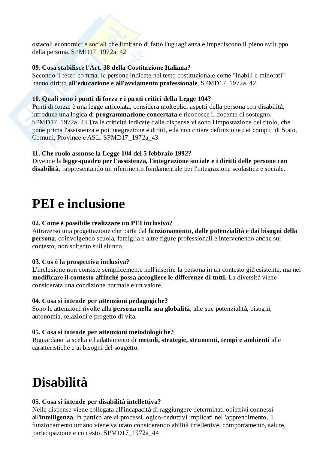 Risposte domande aperte di Storia della pedagogia speciale Pag. 26