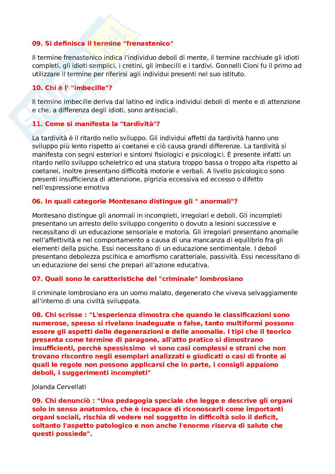 Risposte domande aperte di Storia della pedagogia speciale Pag. 6