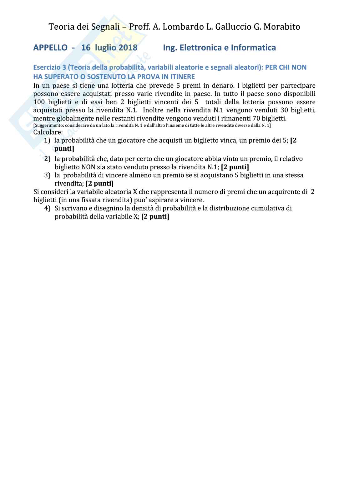 Esercizi teoria della probabilità e variabili aleatorie - Parte 2 Pag. 36