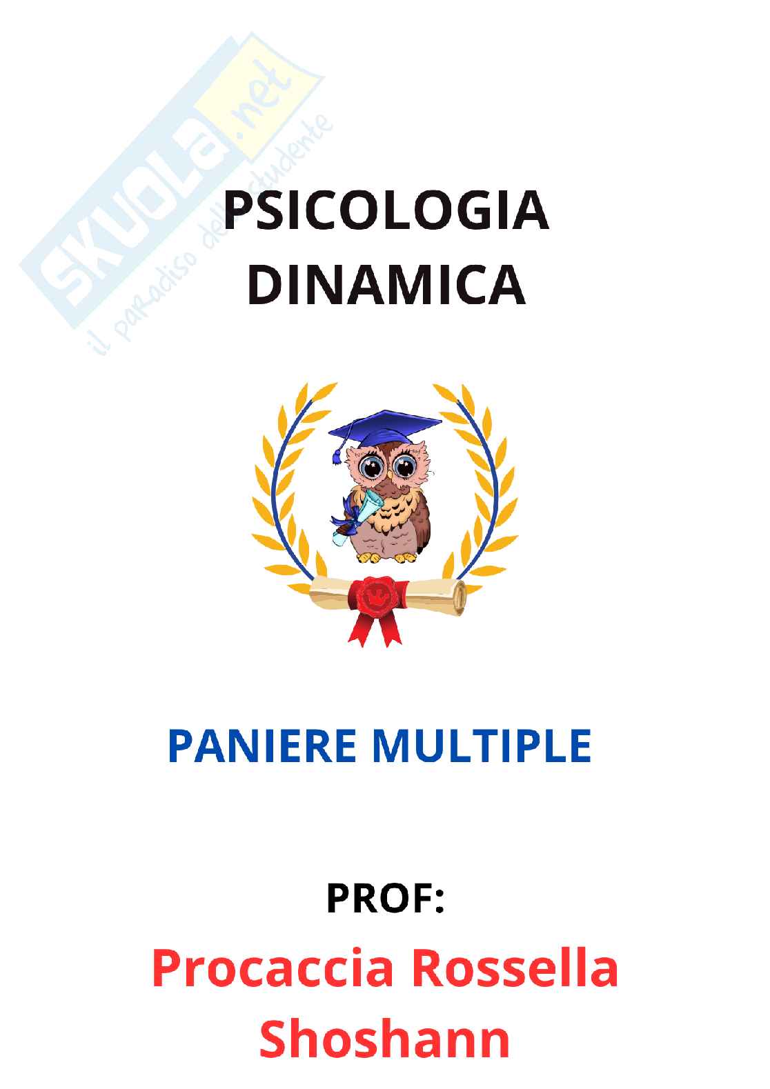 Paniere Psicologia dinamica - Risposte multiple - aggiornato (2026) Pag. 1