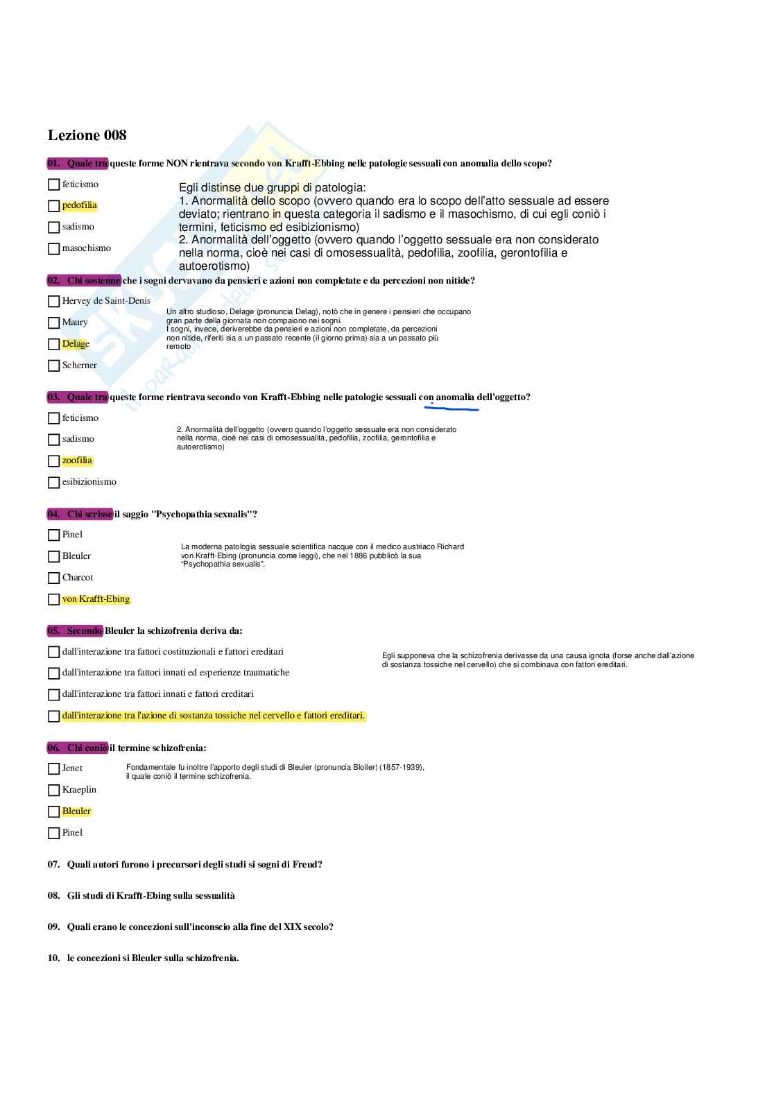 Paniere Psicologia dinamica - Risposte multiple - aggiornato (2026) Pag. 11