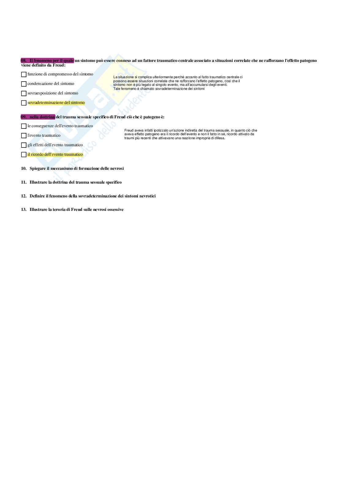 Paniere Psicologia dinamica - Risposte multiple - aggiornato (2026) Pag. 21