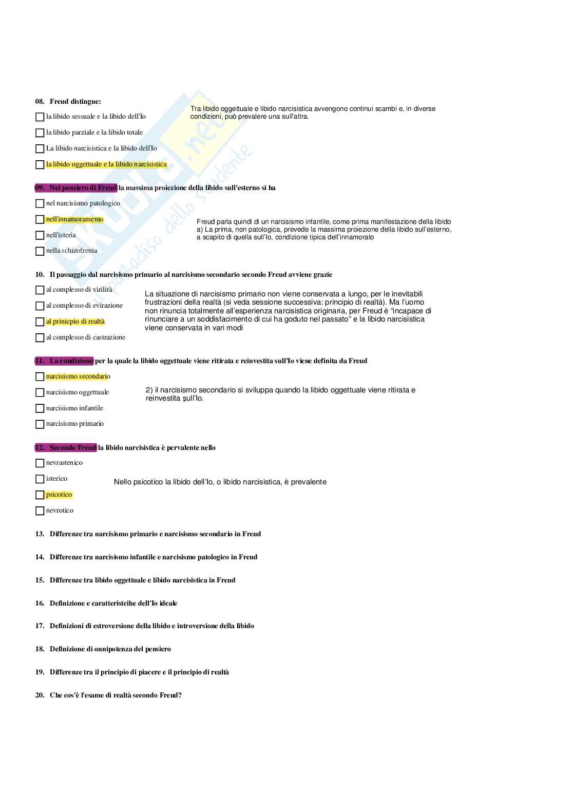 Paniere Psicologia dinamica - Risposte multiple - aggiornato (2026) Pag. 41