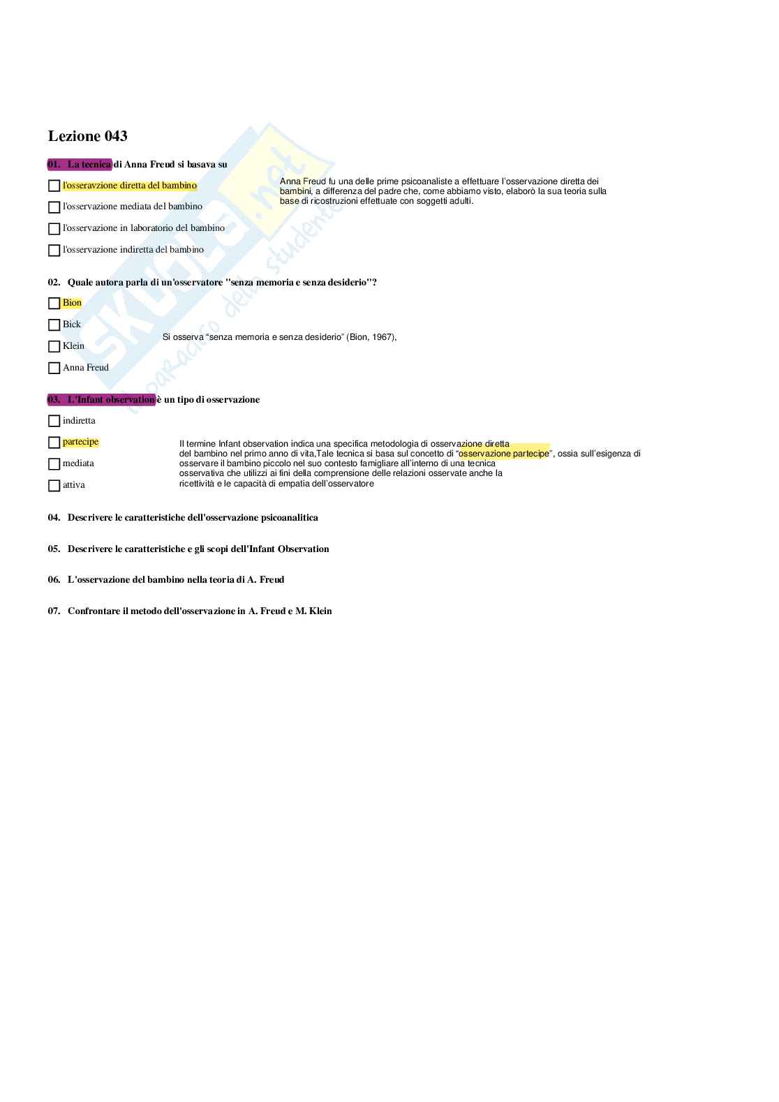 Paniere Psicologia dinamica - Risposte multiple - aggiornato (2026) Pag. 56
