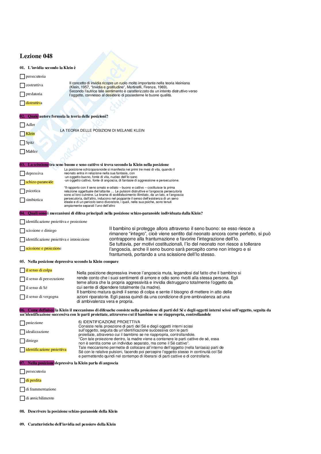 Paniere Psicologia dinamica - Risposte multiple - aggiornato (2026) Pag. 61