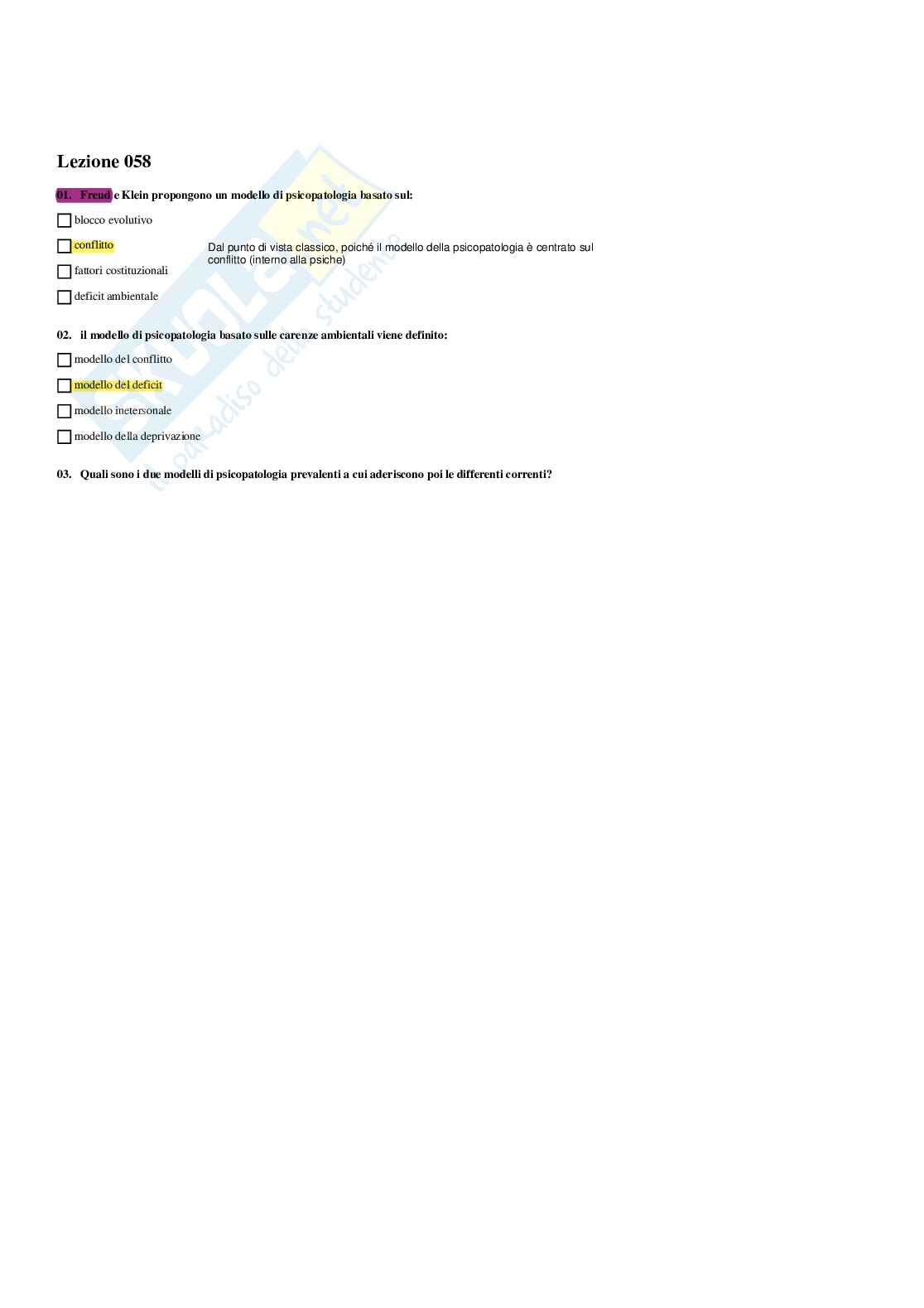 Paniere Psicologia dinamica - Risposte multiple - aggiornato (2026) Pag. 71