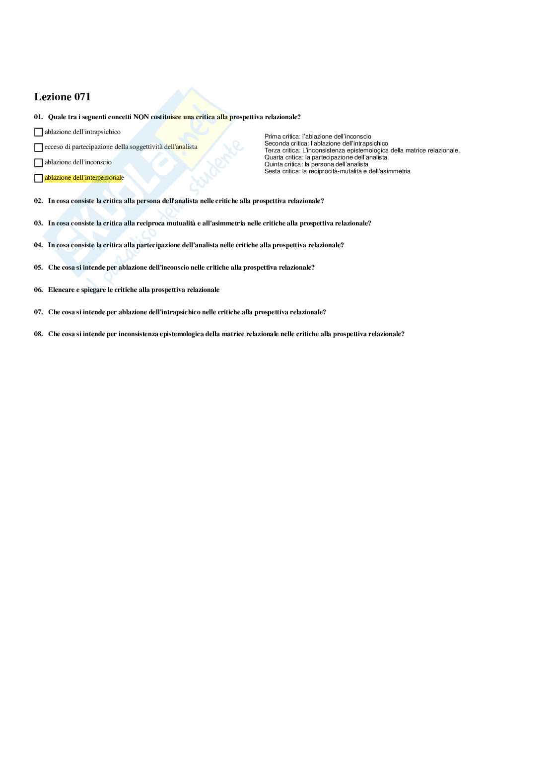 Paniere Psicologia dinamica - Risposte multiple - aggiornato (2026) Pag. 86