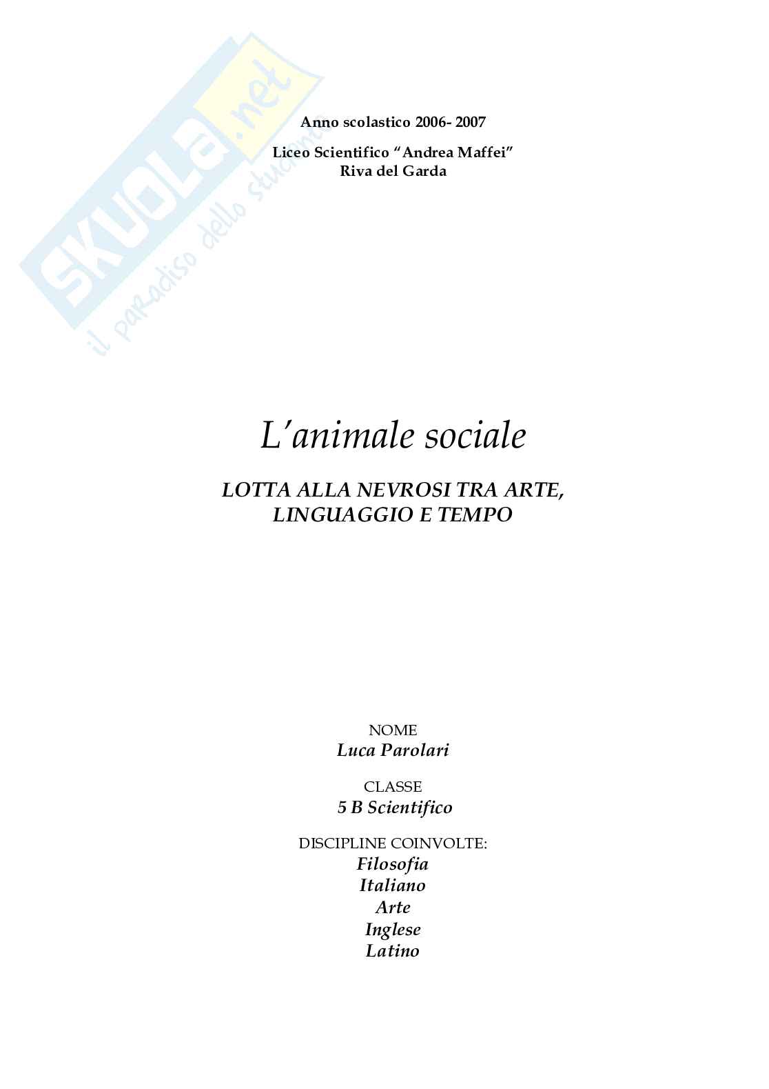 L'animale sociale: lotta alla nevrosi tra arte, linguaggio e tempo Pag. 1