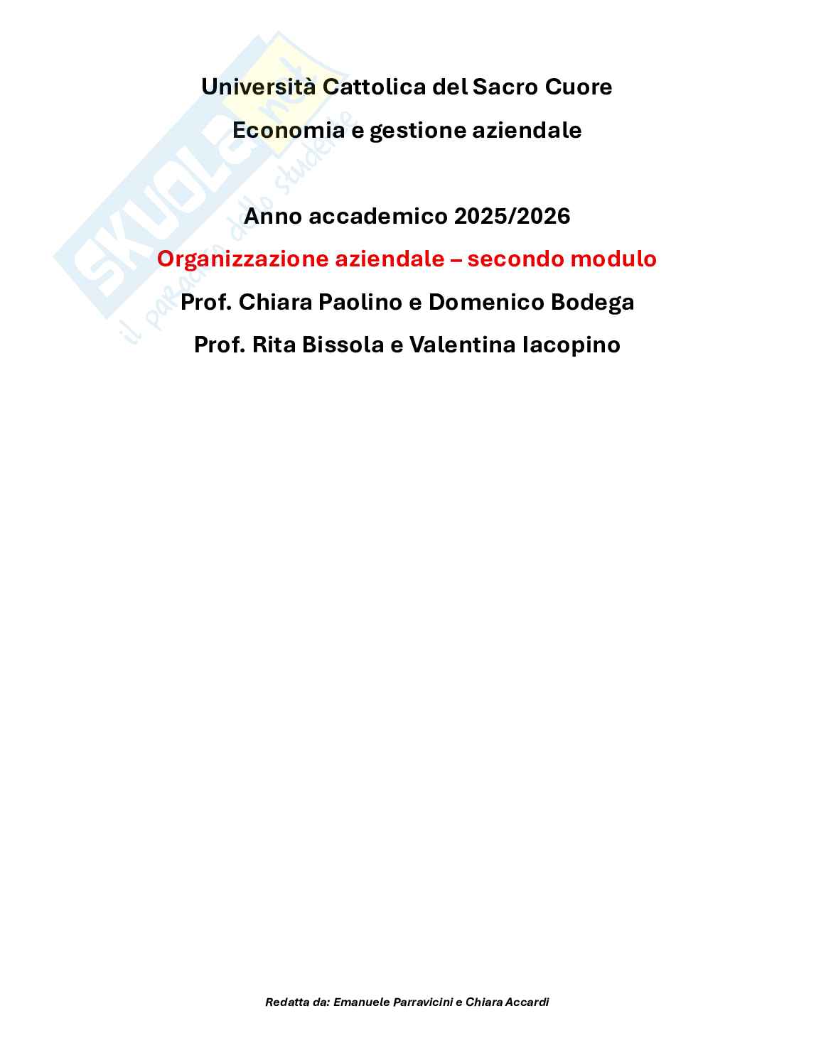 Organizzazione aziendale - Secondo modulo Pag. 1