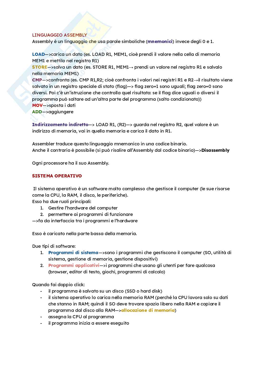 Sistema operativo + linguaggio assembly Pag. 1