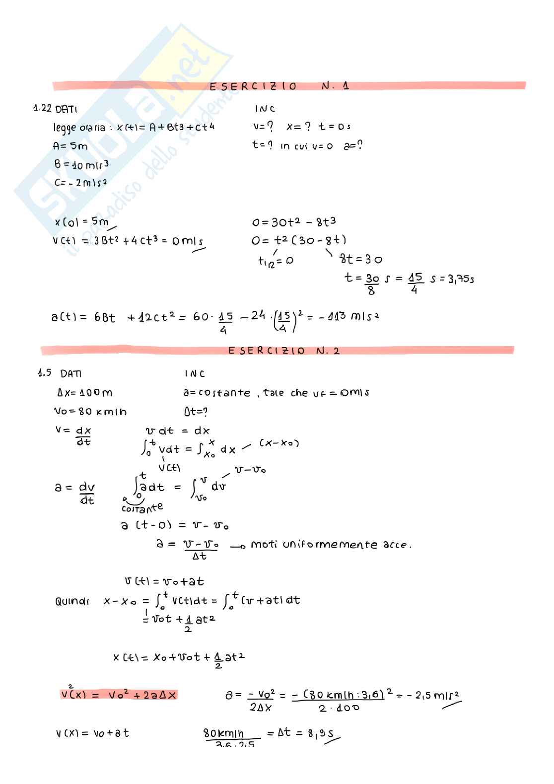 Esercizi generali di Fisica 1 Pag. 1