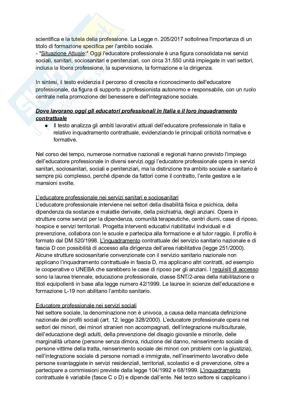 Riassunto esame Pedagogia sociale, Prof. Stramaglia Massimiliano, libro consigliato L’educatore professionale, una guida per orientarsi nel mondo del lavoro e prepararsi ai concorsi pubblici, Scarpa Pag. 2