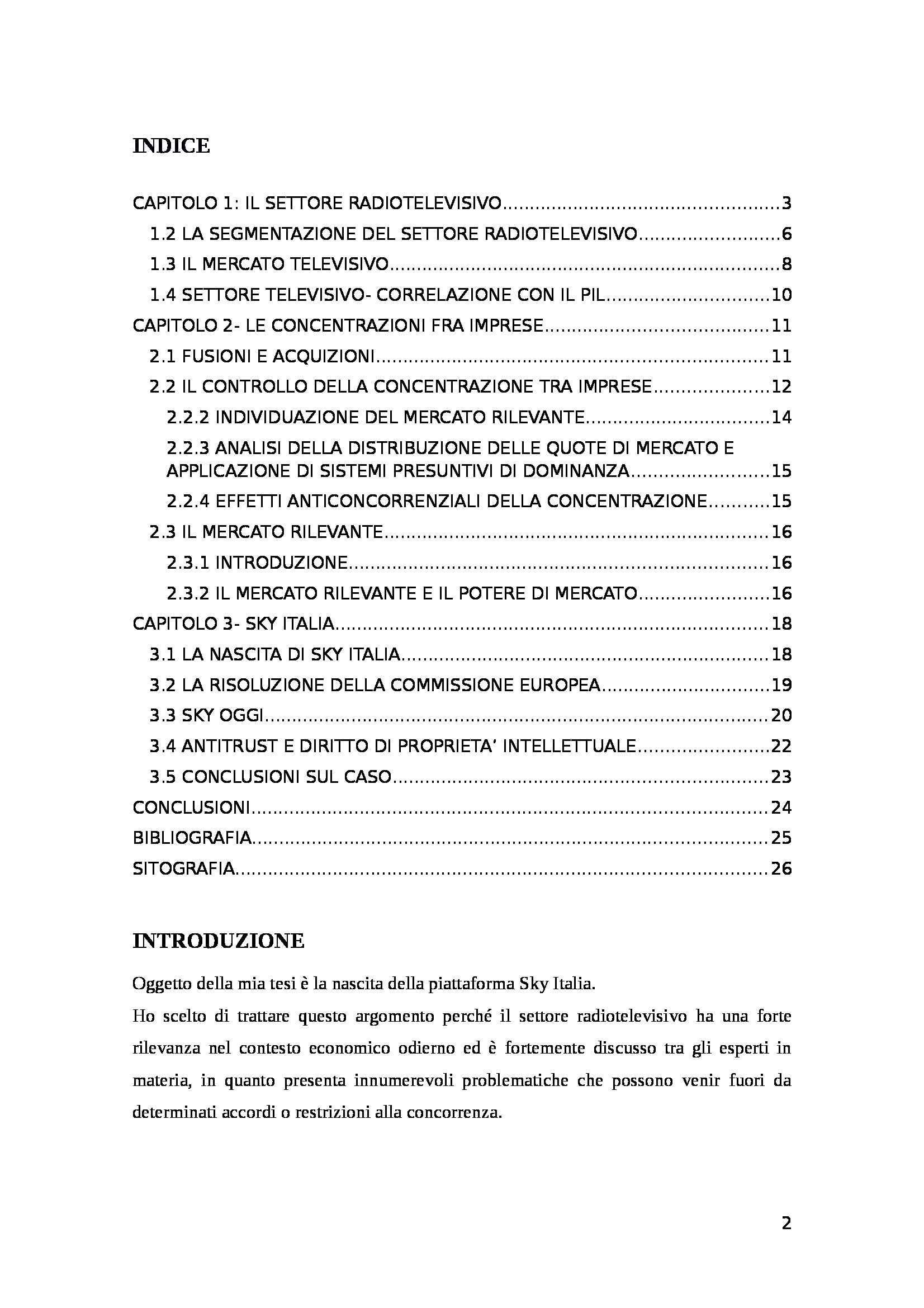 Tesi - Il settore radiotelevisivo e la nascita di Sky Italia Pag. 2