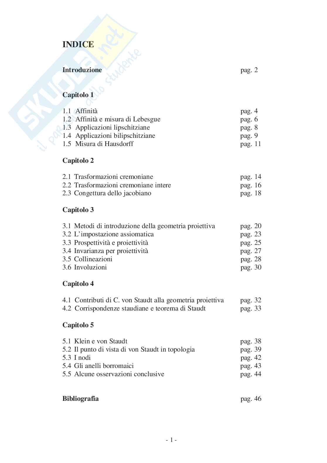 Trasformazioni geometriche e proprietà invarianti: i punti di vista di Klein e di von Staudt Pag. 2