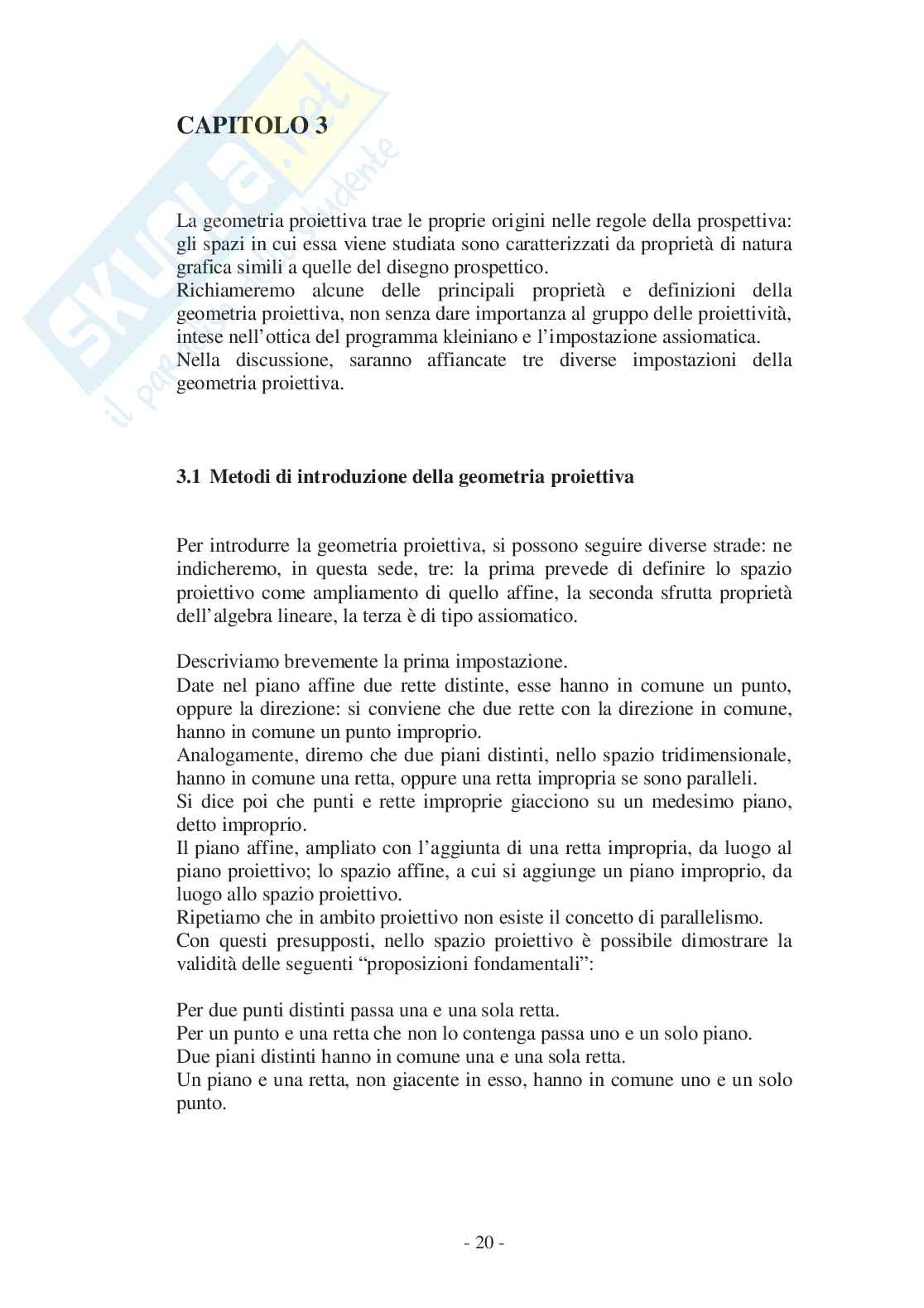 Trasformazioni geometriche e proprietà invarianti: i punti di vista di Klein e di von Staudt Pag. 21