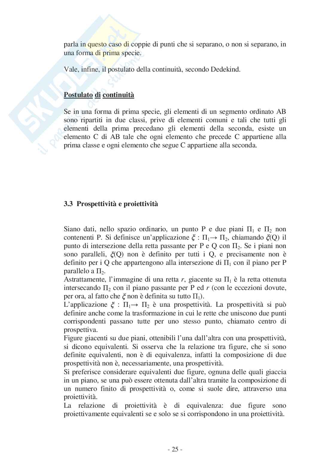 Trasformazioni geometriche e proprietà invarianti: i punti di vista di Klein e di von Staudt Pag. 26