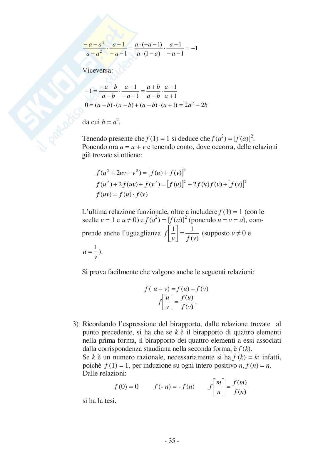 Trasformazioni geometriche e proprietà invarianti: i punti di vista di Klein e di von Staudt Pag. 36