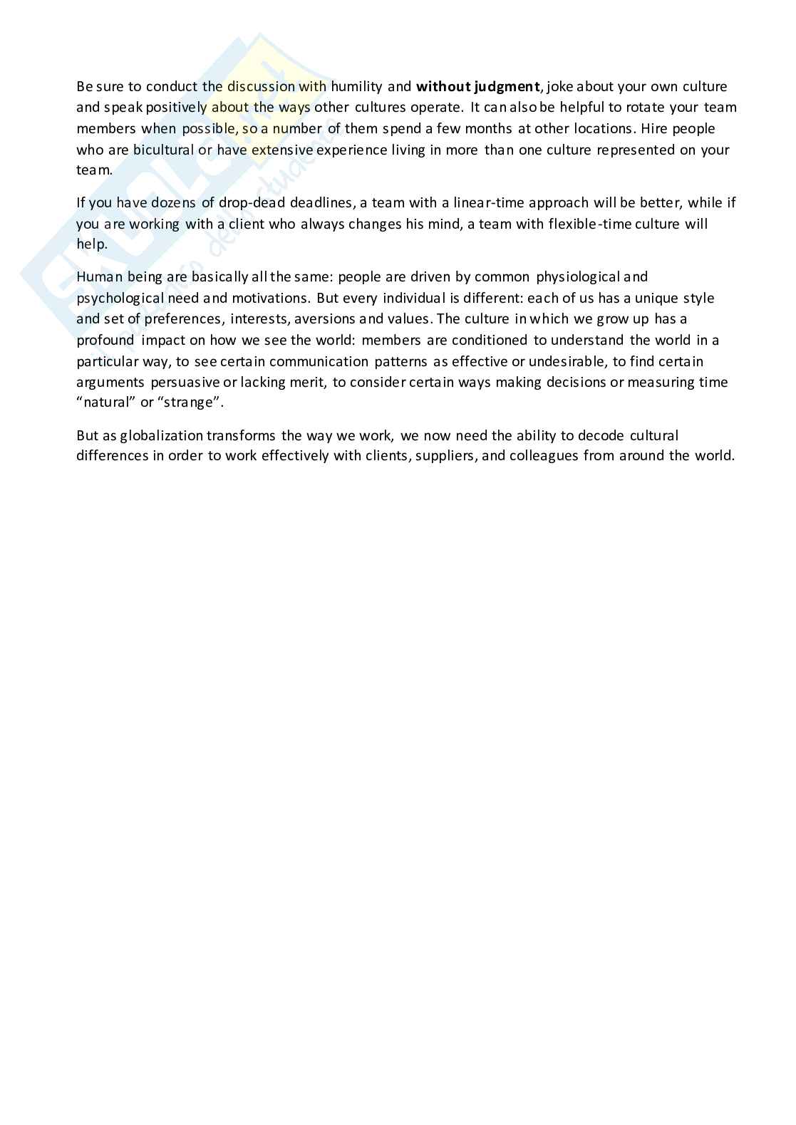 Riassunto esame Lingua inglese, Prof. Zazzeroni Elisabetta, libro consigliato The Culture map, Meyer Pag. 16